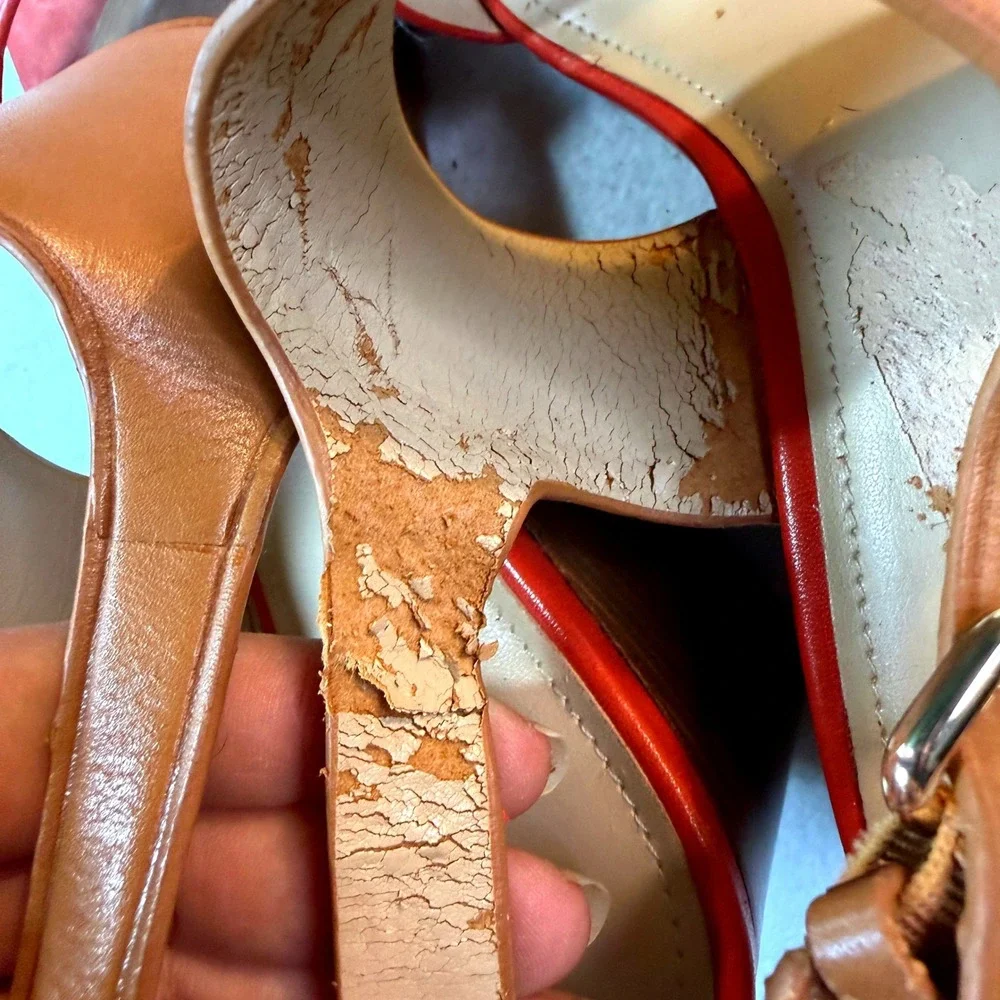 Coach Wedge Sandals Womens 9.5 Red Leather Colorblock Ankle Strap Gold Hardware